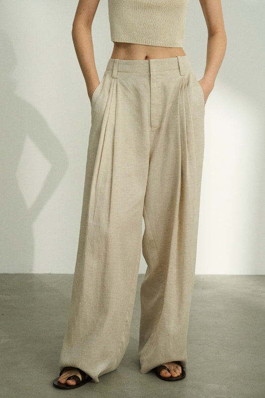 Lyocell blend linen straight pants | 3 color