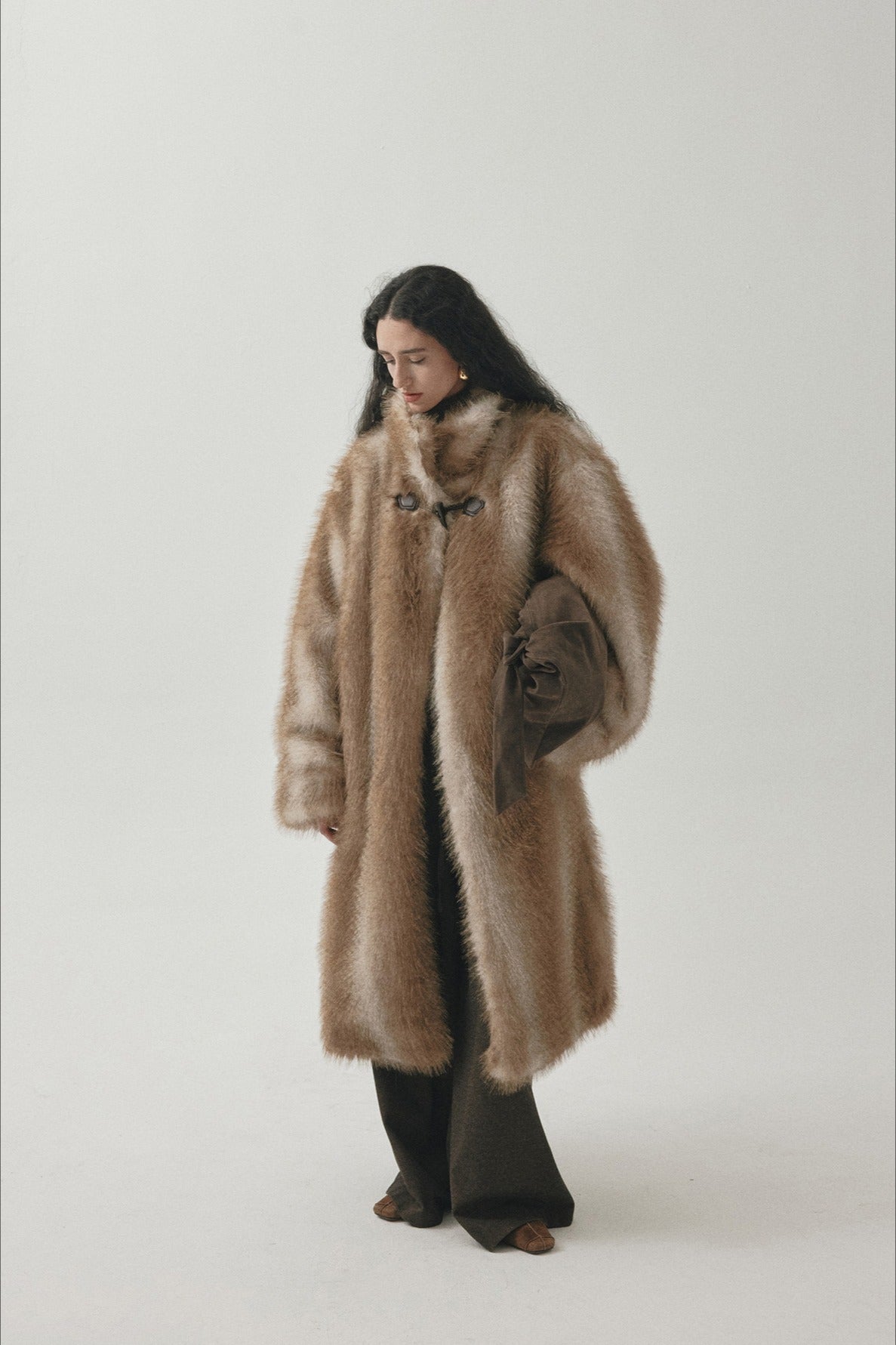 Faux fur drape loose overcoat