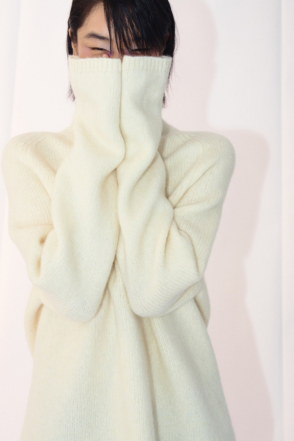 Wool blend relaxed high-neck sweater | 3 color