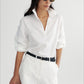 Hemp clean fit half-placket V-neck shirt | 2 color
