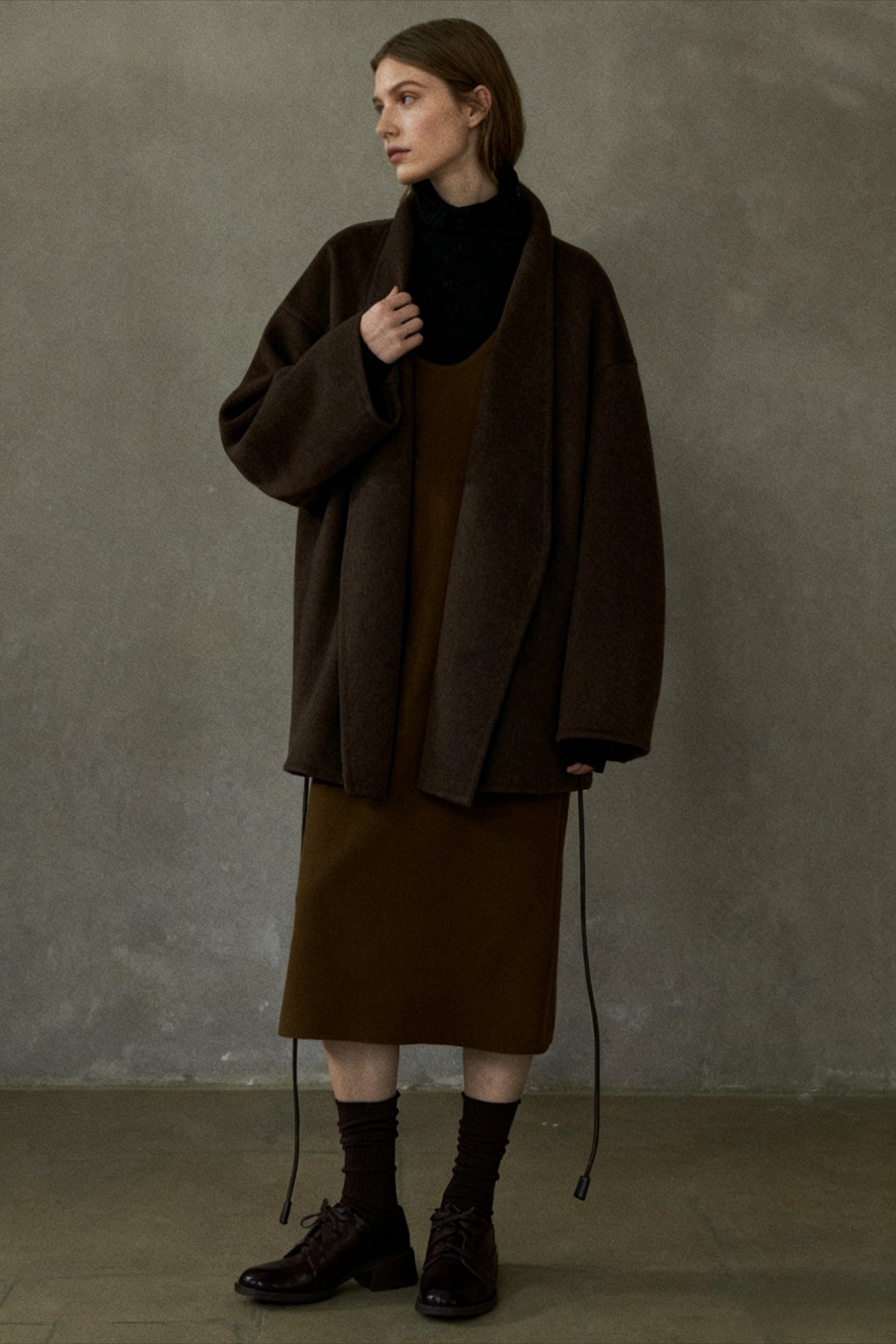 Wool blend double-faced fabric mid-length coat | 4 color