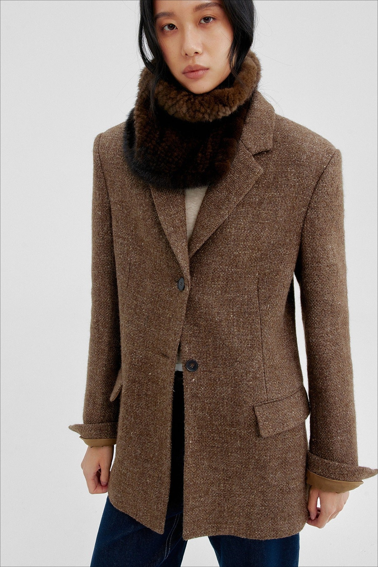 Wool blend tailored waist silhouetted blazer jacket | 2 color