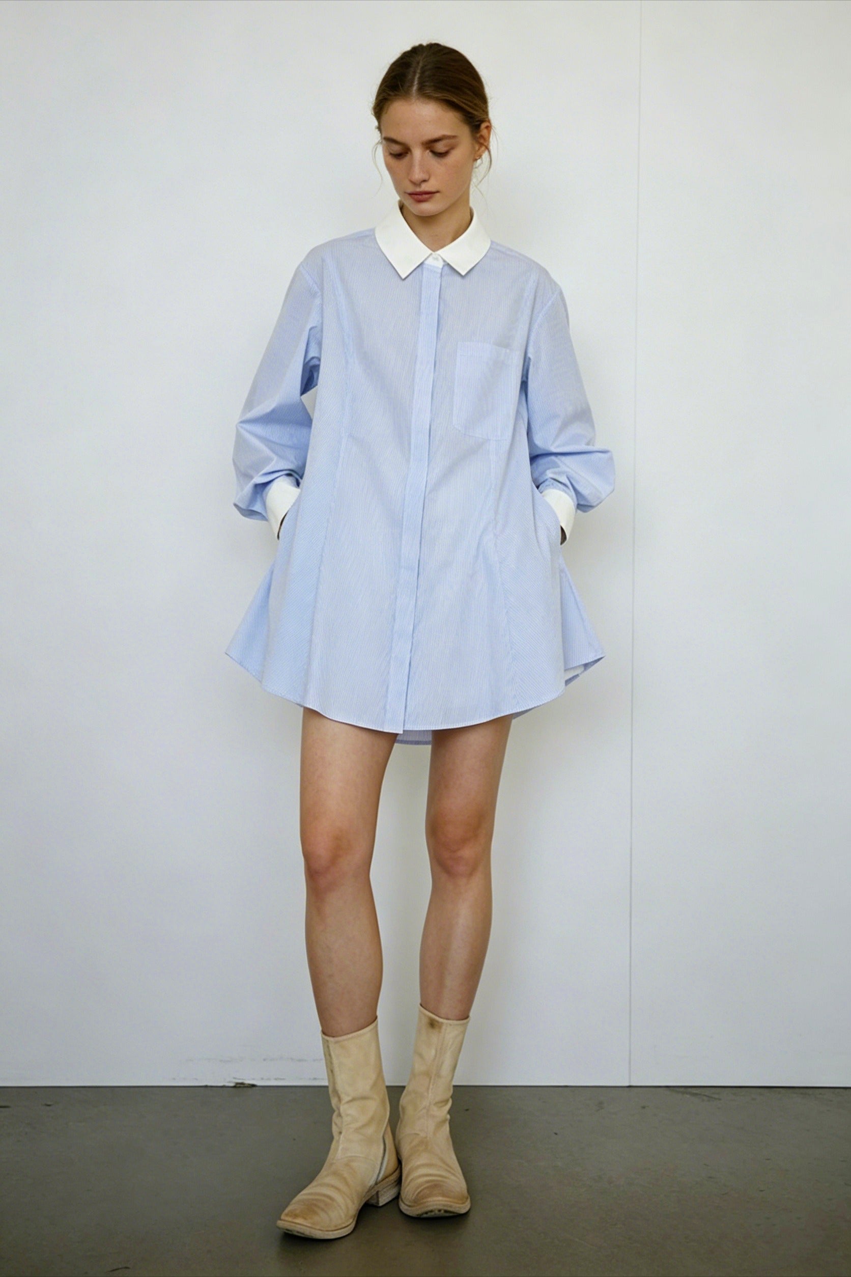 100% cotton waisted chic shirt dress | 2 color