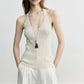 Rib-knit halter in acrylic-viscose-linen | 3 color