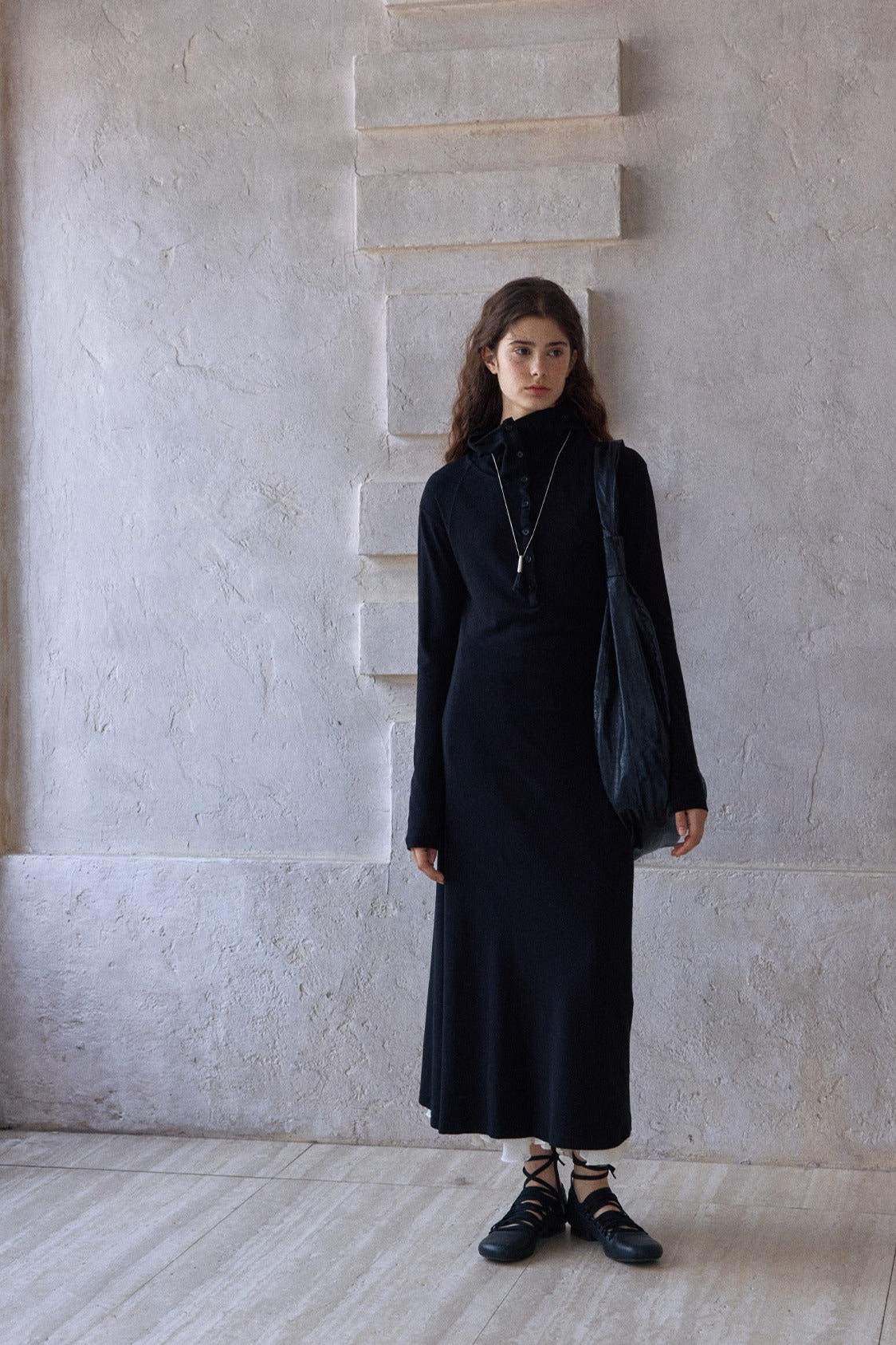 Cotton blend minimalist henry collar dress | 3 color