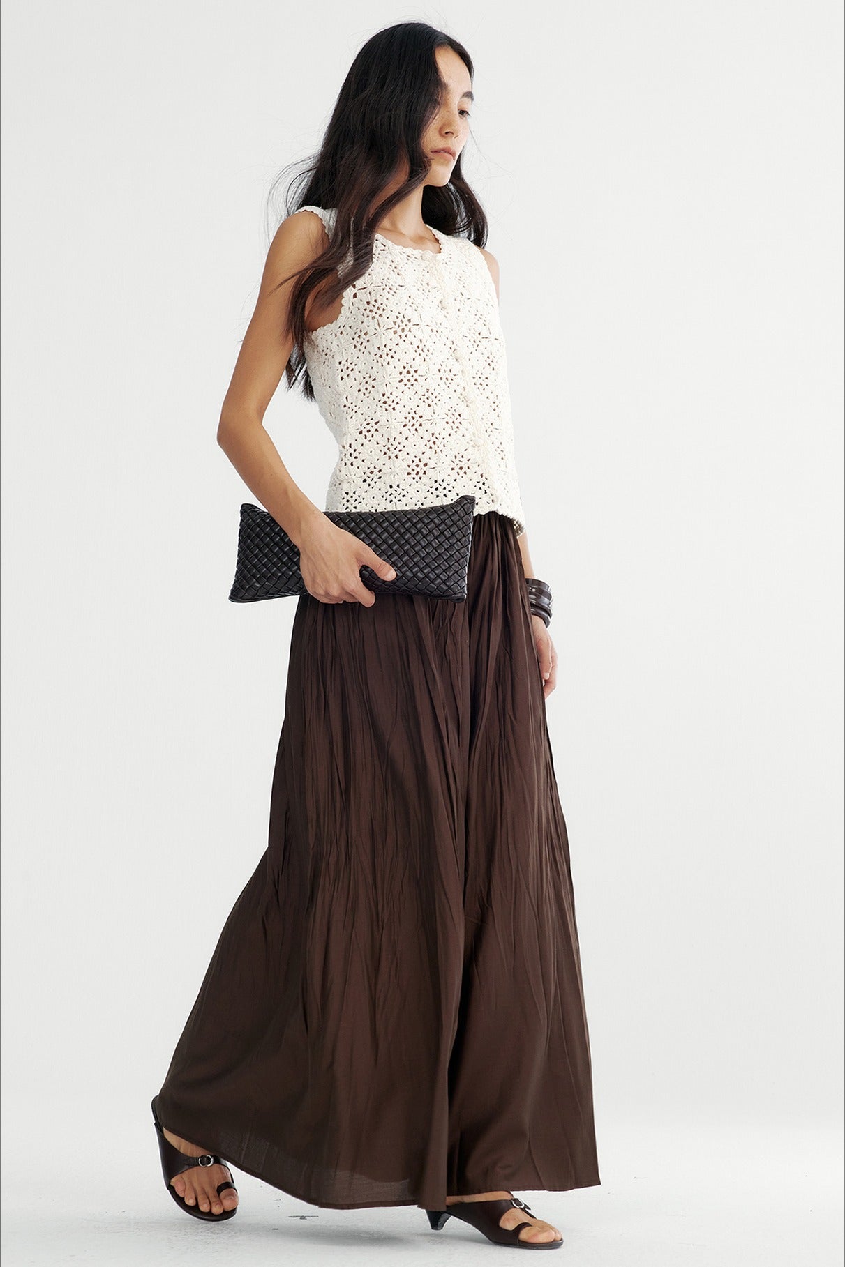 Cotton blend Hand-crocheted lace panels vest | 2 color