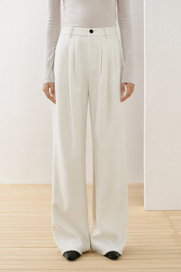 Sleek relaxed fit frayed hem wide leg pants | 2 color