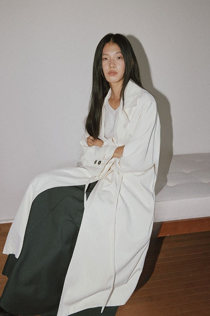 Mid-length waist blet drape trench coat | 3 color