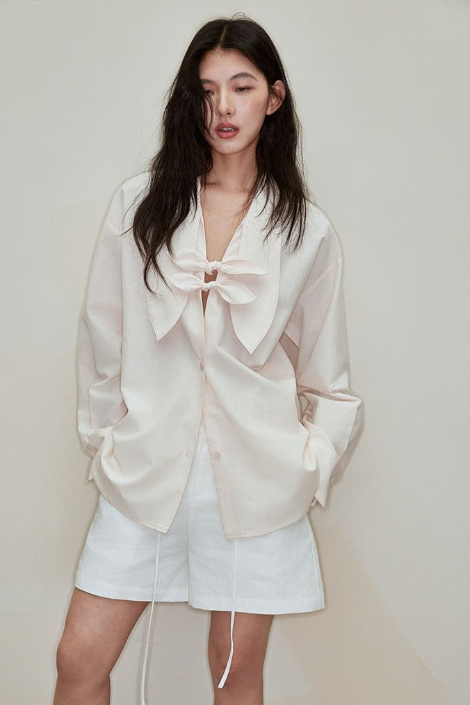 Lyocell-cotton butterfly knot blouse | 3 color