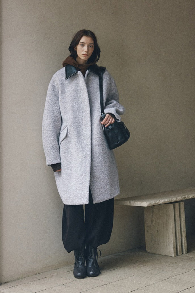 Wool blend PU collar coat | 2 color