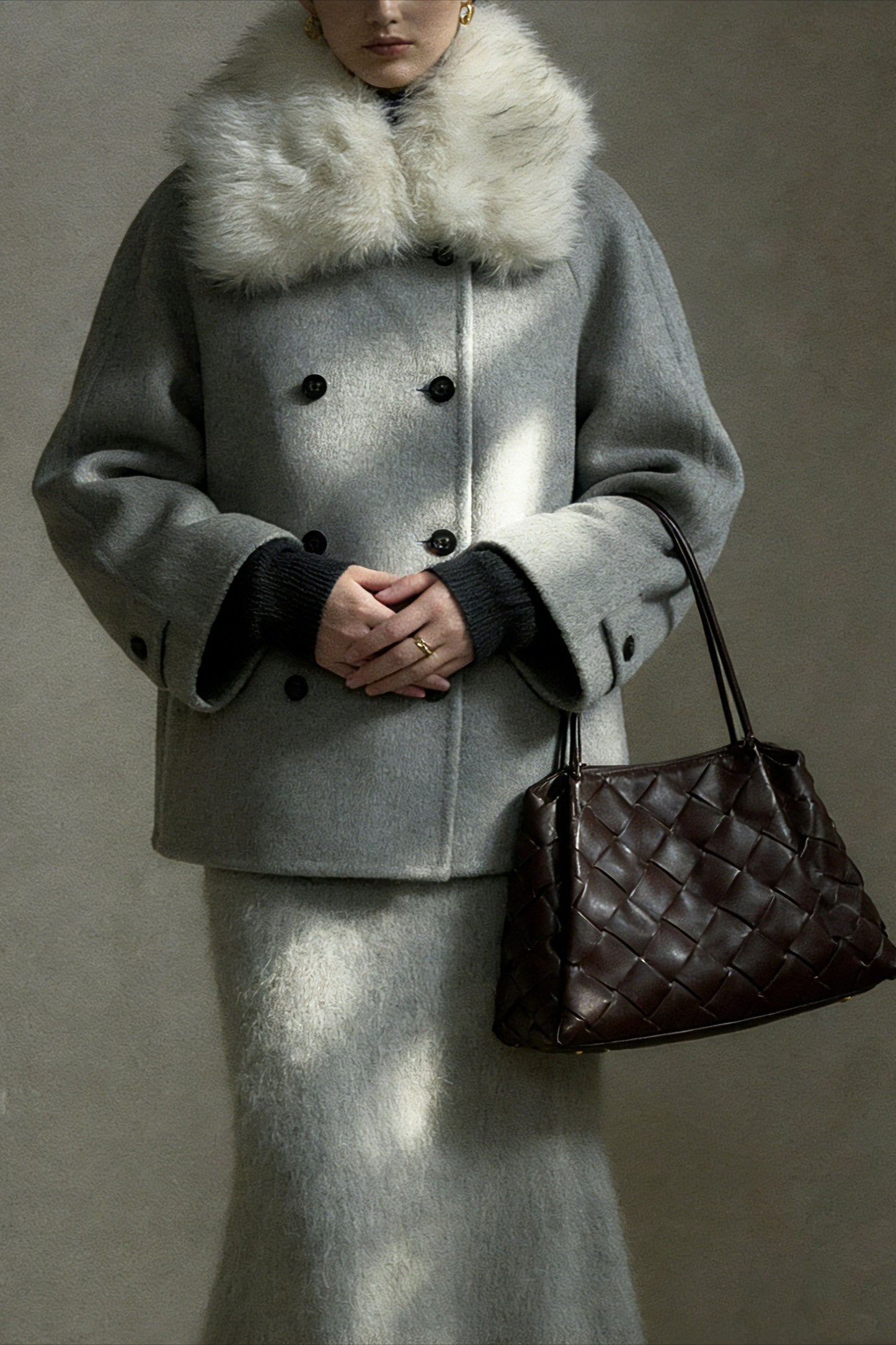 Wool blend oversized collar jacket | 2 color