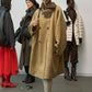 Wool-silk-angora stand-up collar large lapel mid-length coat