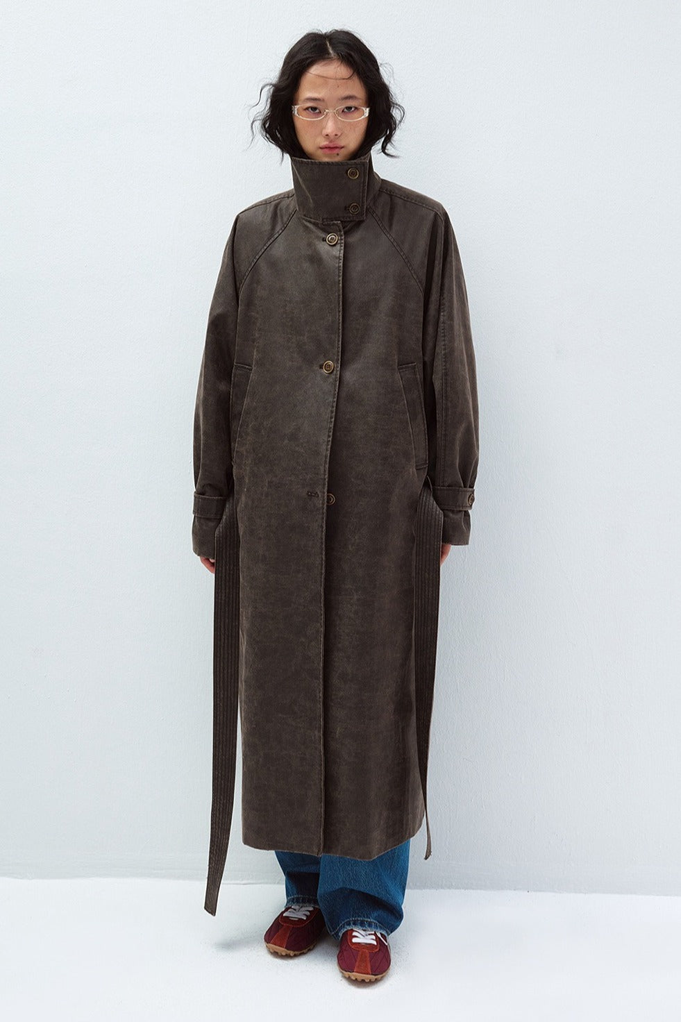 Vintage washed belted waist oversized trench coat | 2 color