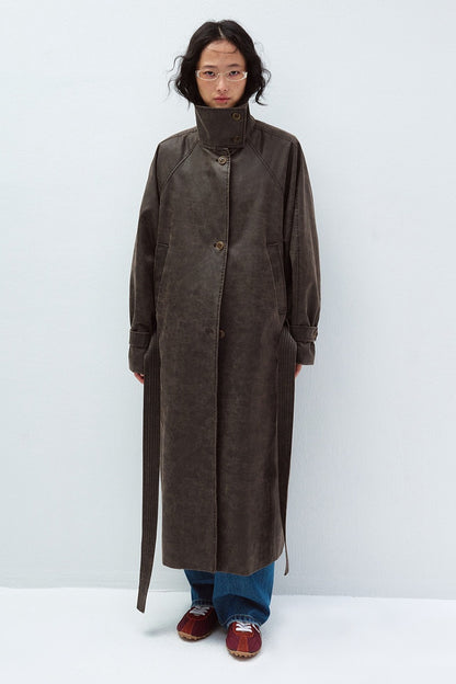 Vintage washed belted waist oversized trench coat | 2 color