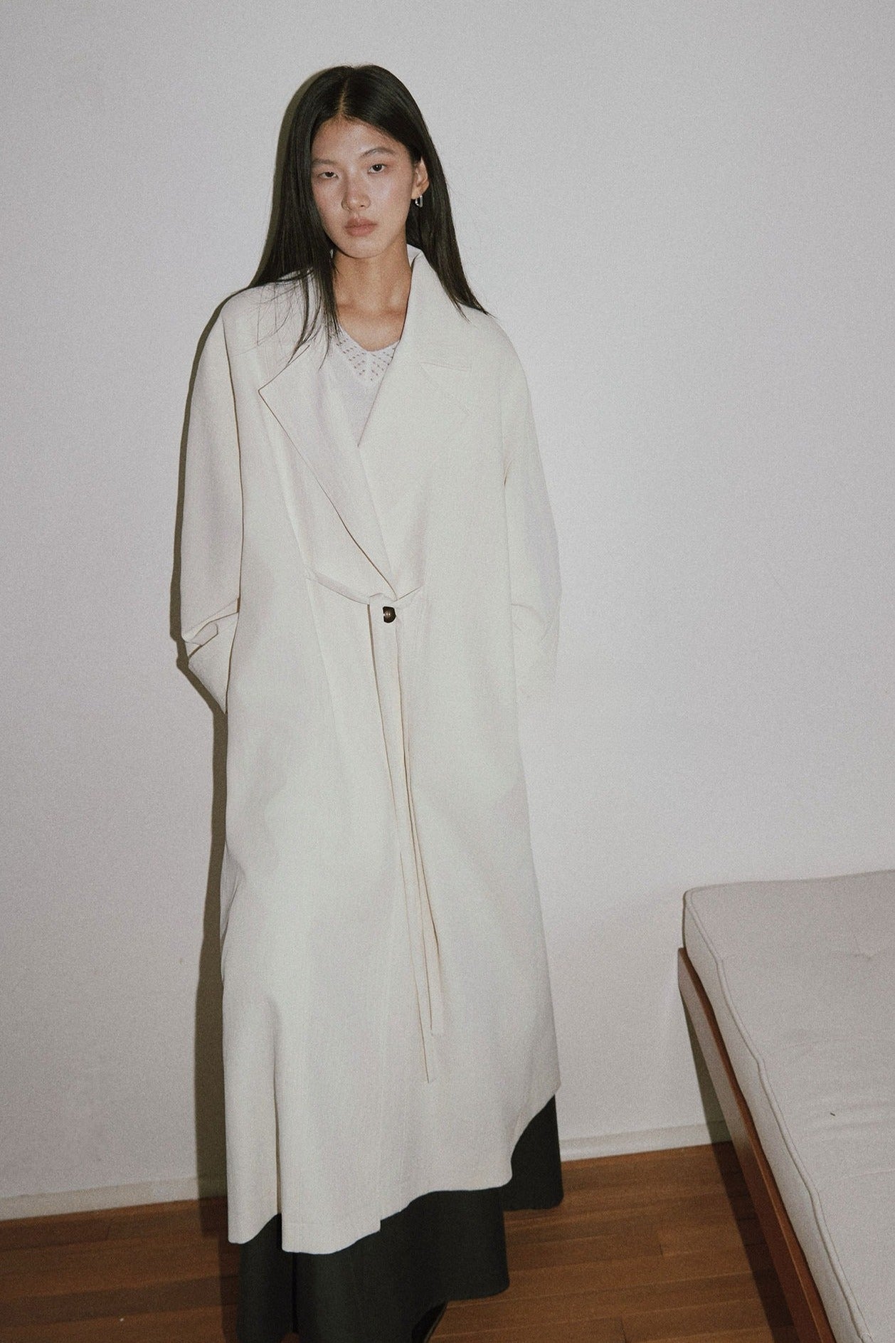 Mid-length waist blet drape trench coat | 3 color