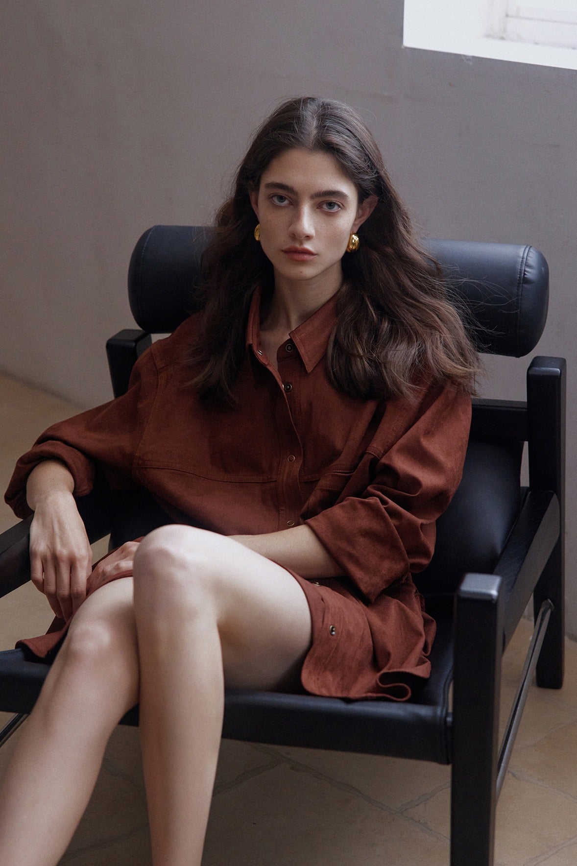Elastic mid-length suede feel drawstring waist shirt-jacket | 3 color