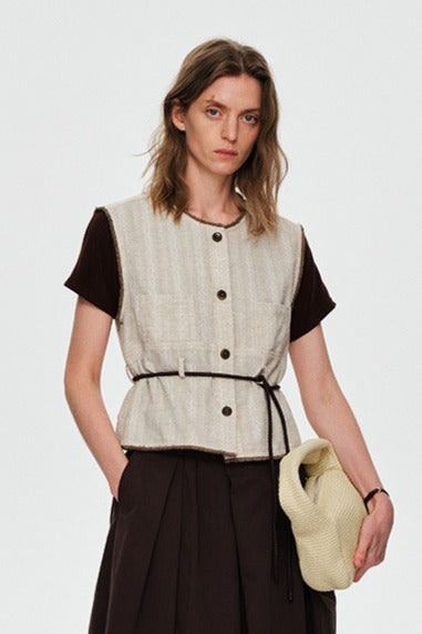 Chaleco de algodón y lino con bordes deshilachados | 2 colores