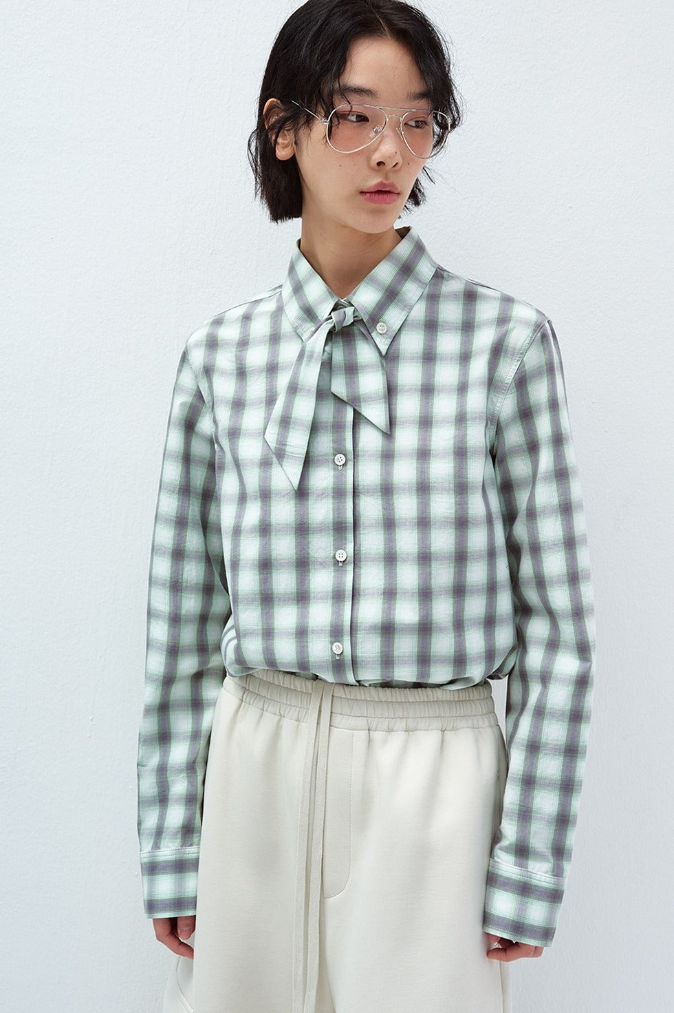 100% cotton plaid neck tie shirt | 2 color