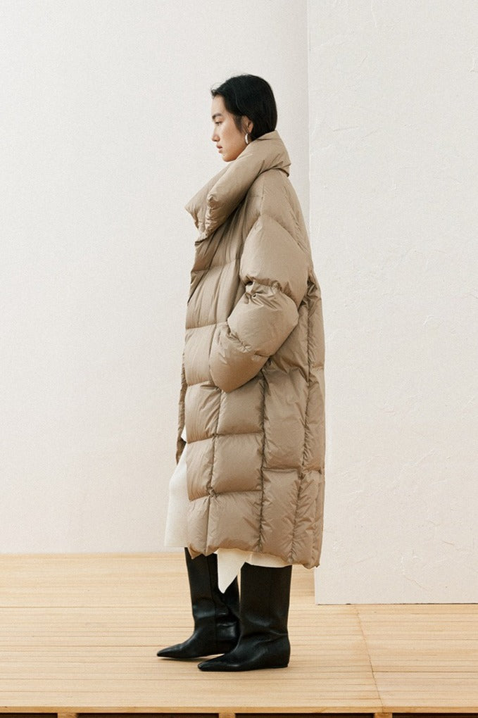 Cocoon-shape stand collar down coat | 2 color