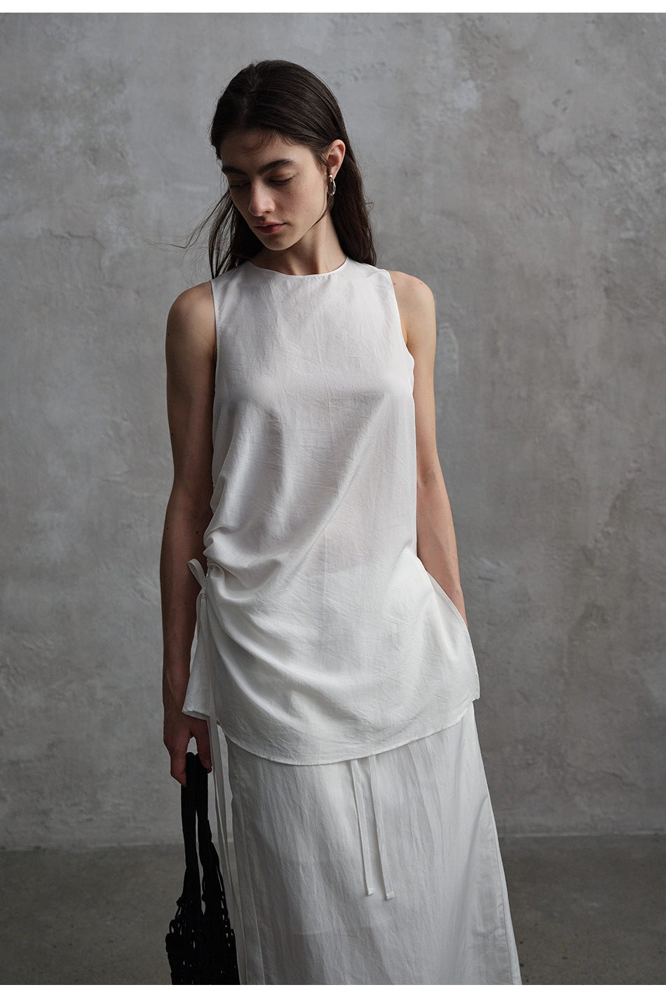 Silk-blend pleated shell top | 2 color