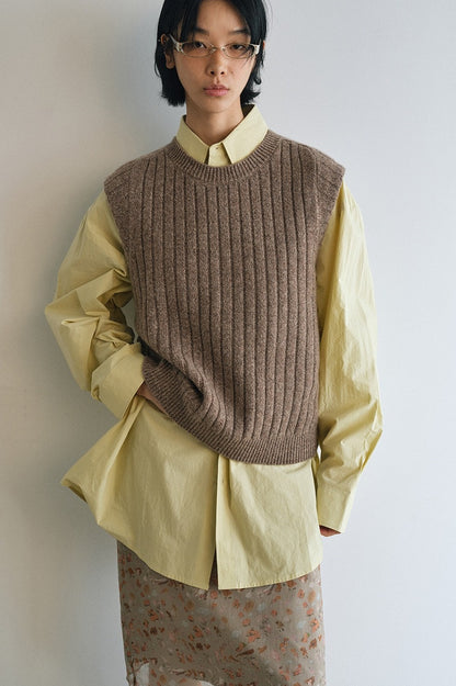 100% wool chunky texture rib vest | 4 color