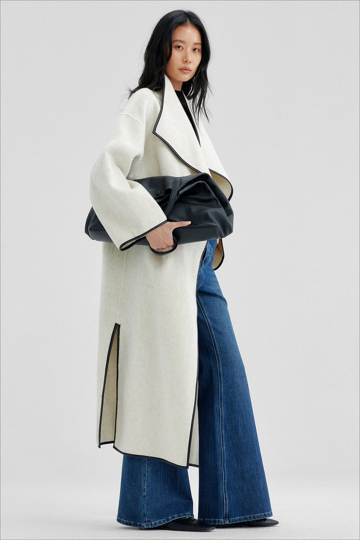 Wool-cashmere-silk large lapel overcoat