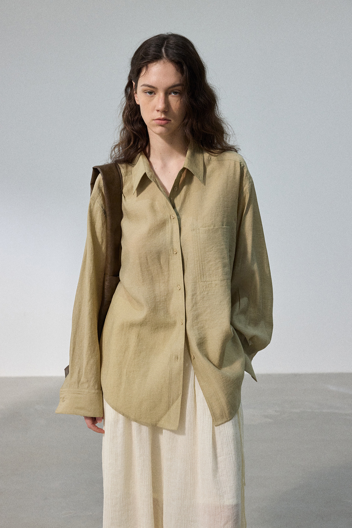 Simplicity semi-sheer wide shirt | 6 color