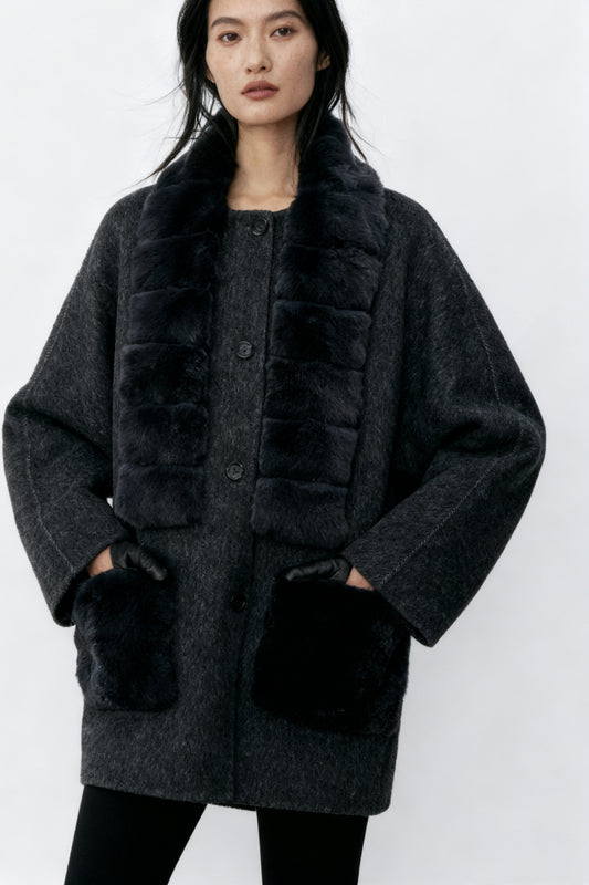 Wool blend double-faced fabric mid-length coat | 2 color