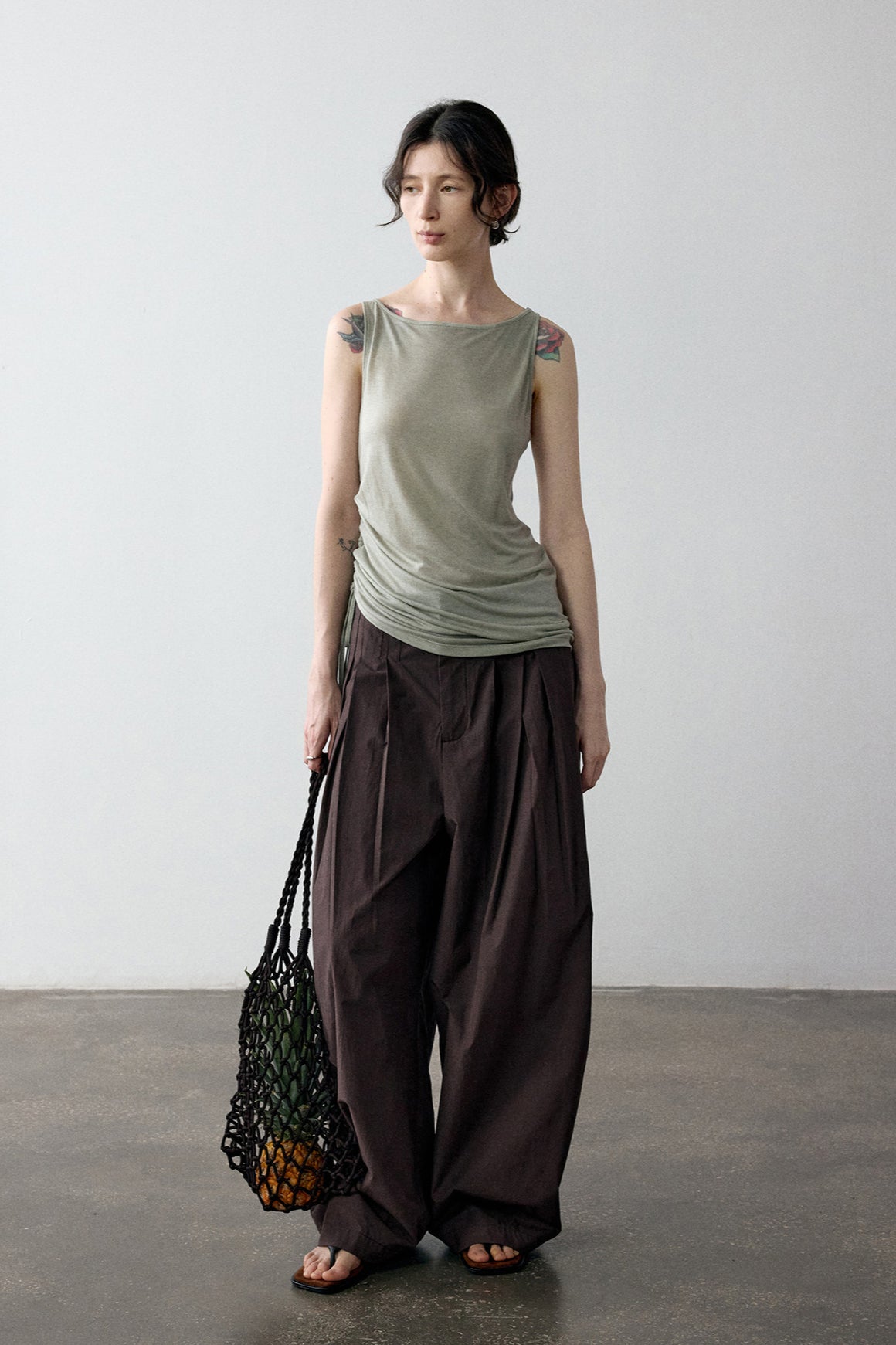 100% cotton paper-like texture wide leg pants | 4 color