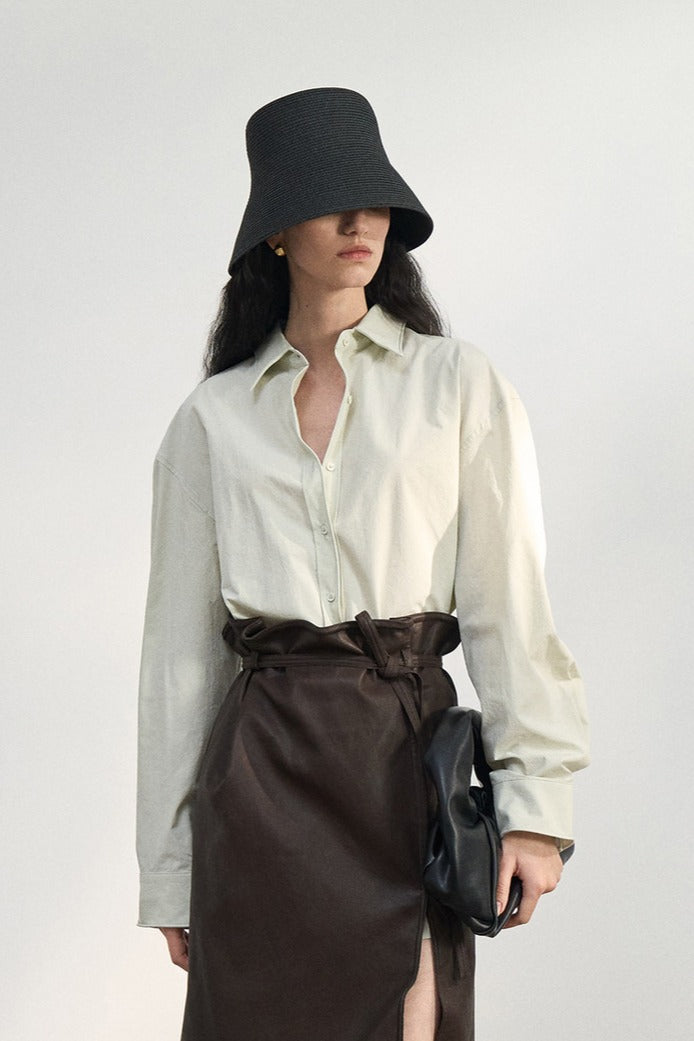 Chic and strong silhouette cotton shirt with a belt | 4 color