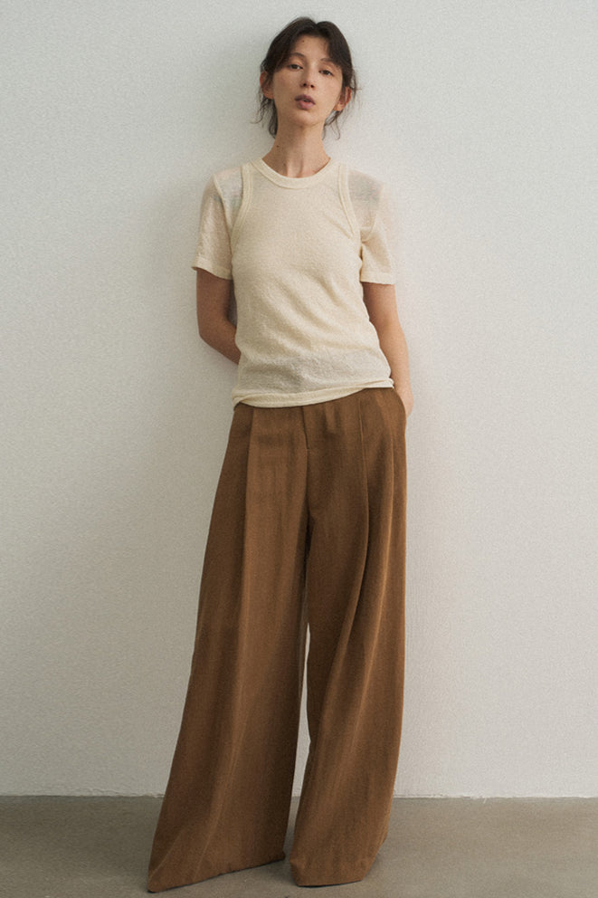 Lyocell blend brushed textured wide leg pants | 5 color