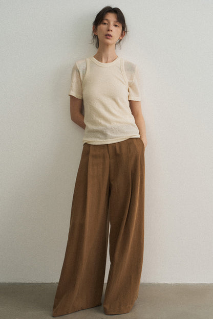 Lyocell blend brushed textured wide leg pants | 5 color