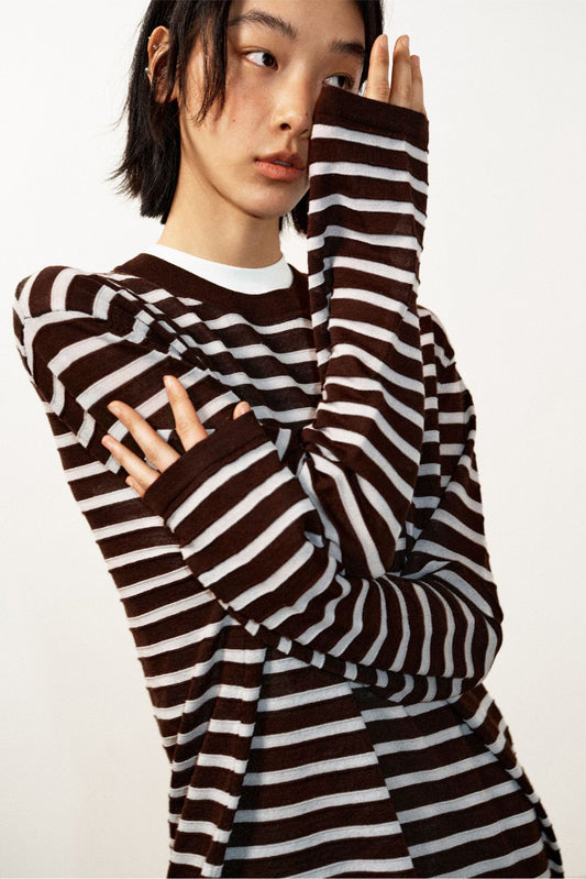 Wool textured striped loose knit sweater | 6 color