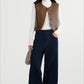 Structured sharp straight-leg raw-waistline stitching jeans