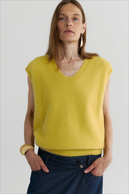 Wool blend long-hair soft V-neck vest | 3 color