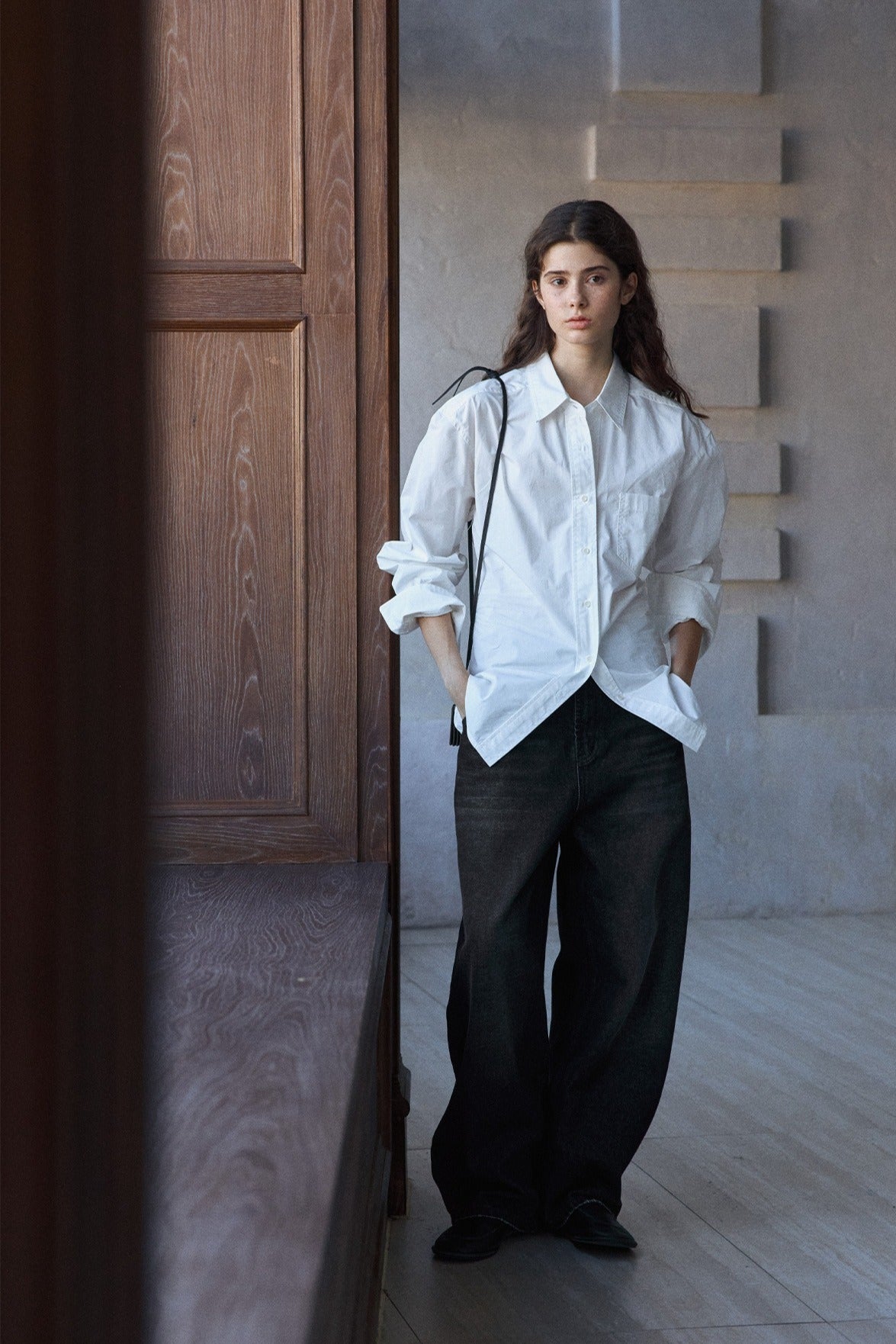 100% cotton waist cinch wide placket shirt