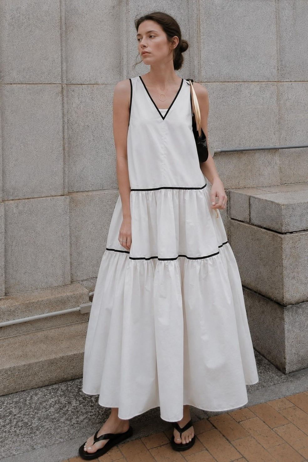 Robe longue 100 % coton col en V profond