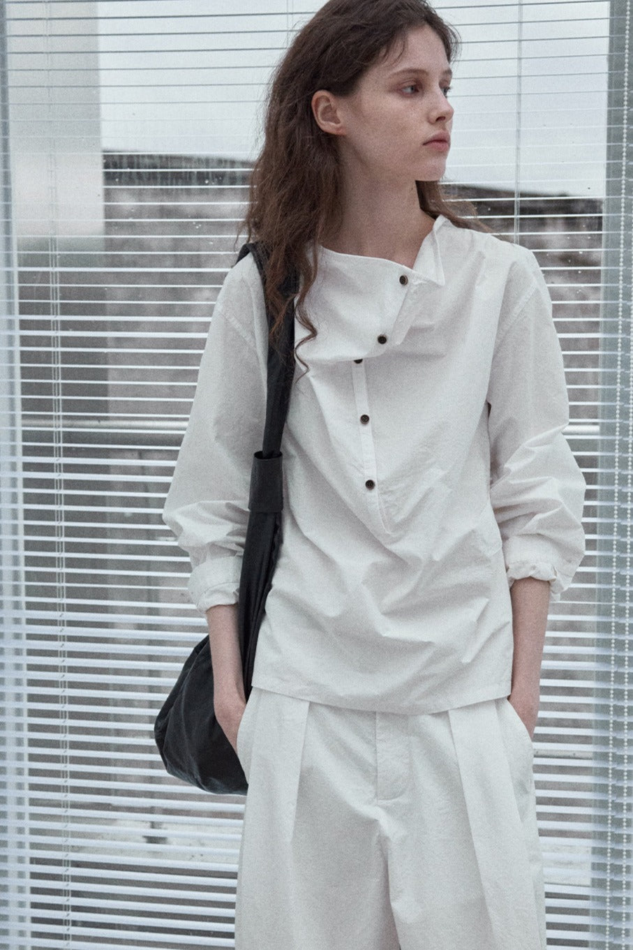 100% cotton relaxed-fit cowl neck casual shirt | 3 color