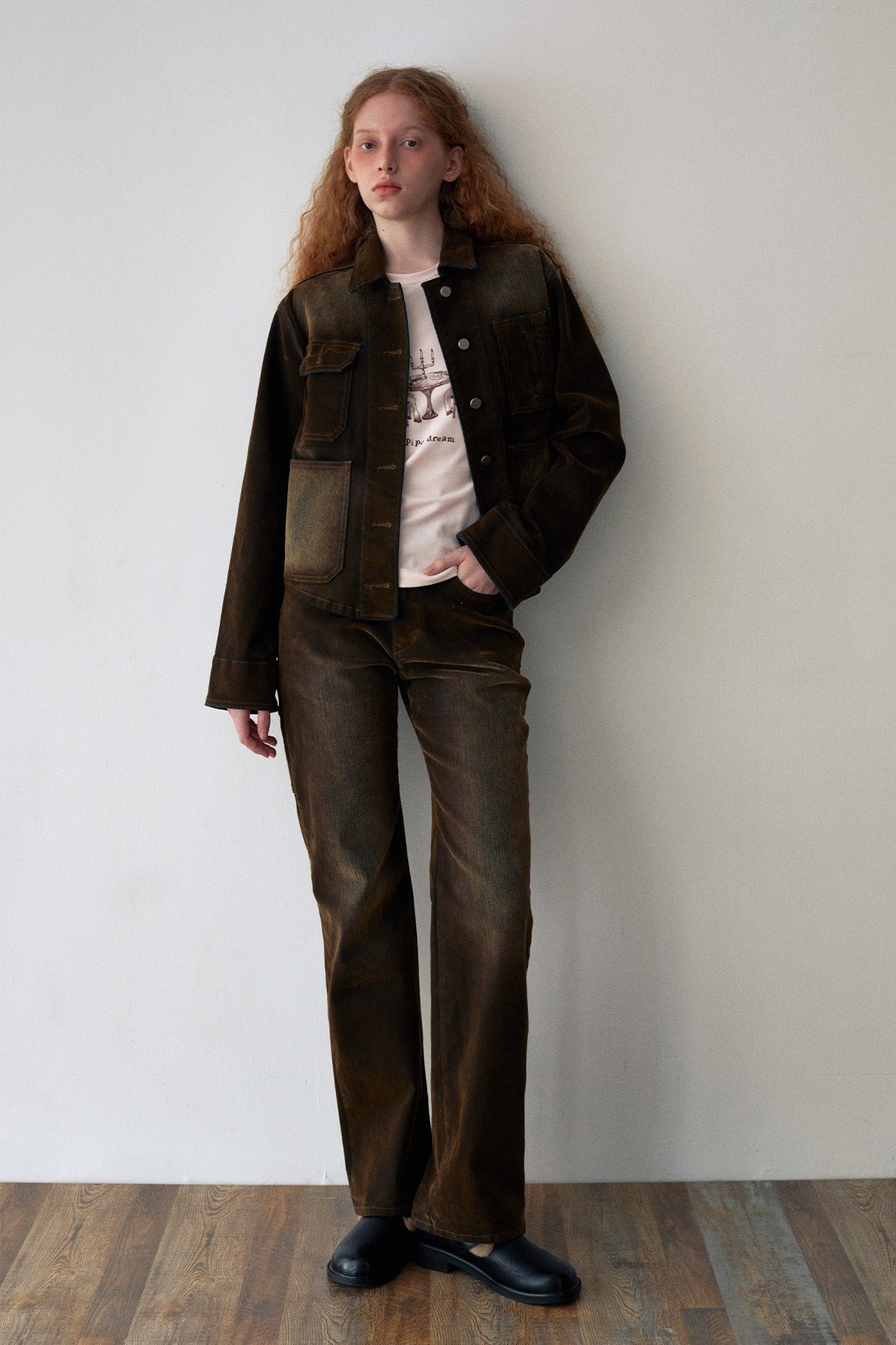 Vintage velvet-texture workwear denim jacket | 2 color