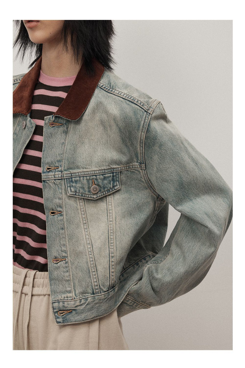 Chaqueta patchwork denim con cuello de pana | 2 colores