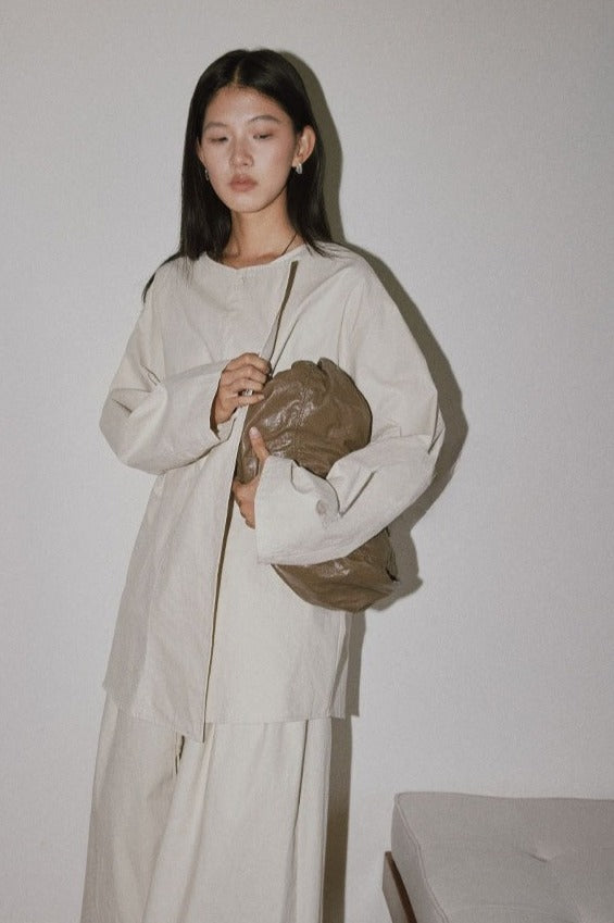 100% cotton crisp tie-belt overshirt | 2 color