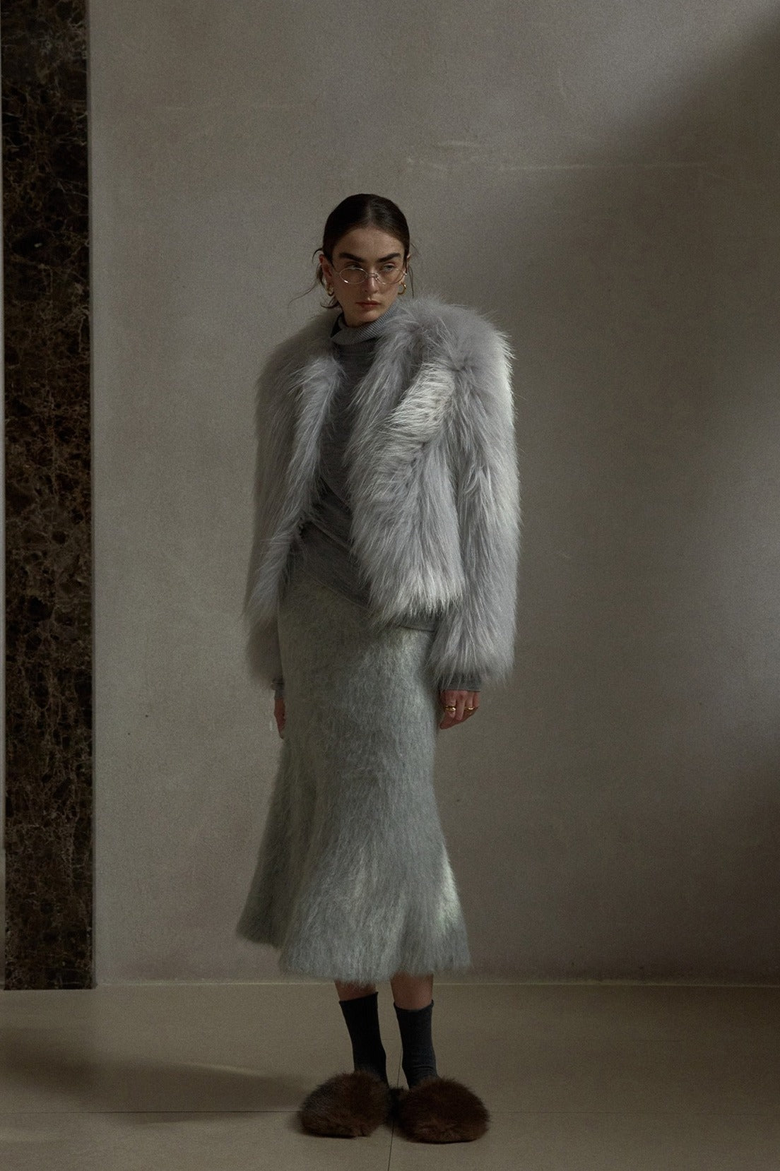 Fluffy raccoon fur double-sided woven jacket | 5 color