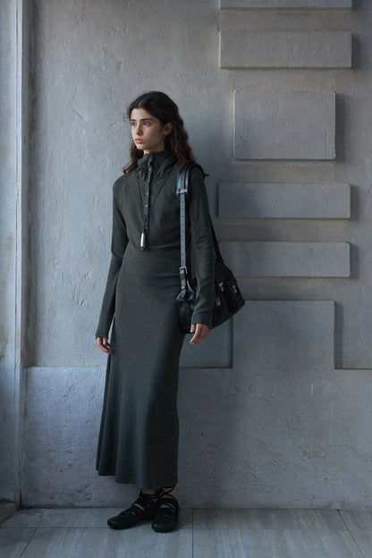 Cotton blend minimalist henry collar dress | 3 color