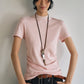 Cotton blend semi-high neck waisted t-shirt | 5 color