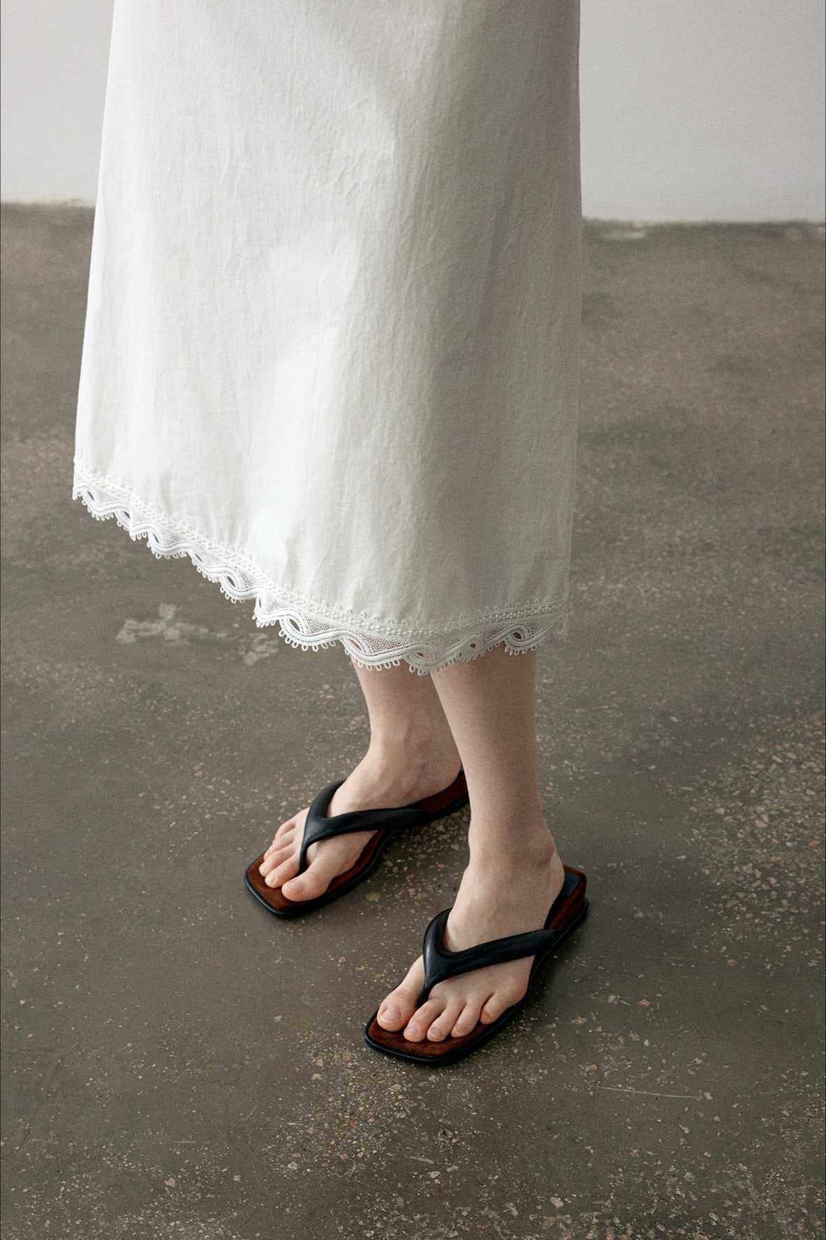 Cotton lace trim strap dress | 3 color