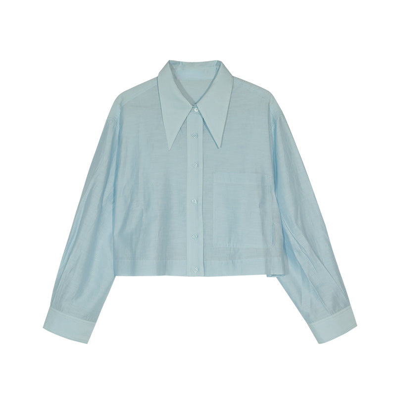 Long pointed collar transparent tencel shirt | 10 color