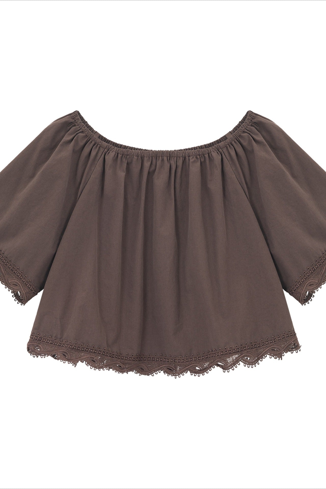 Cotton off-shoulder cropped lace trim top | 3 color