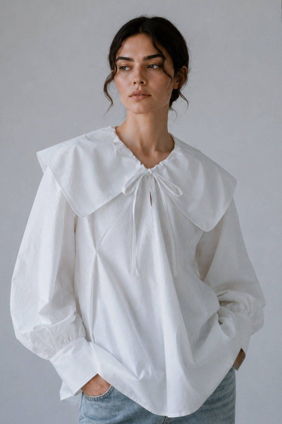 Cotton balloon sleeves silhouetted shirt | 2 color