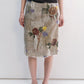 100% linen print raw edge straight skirt | 2 color