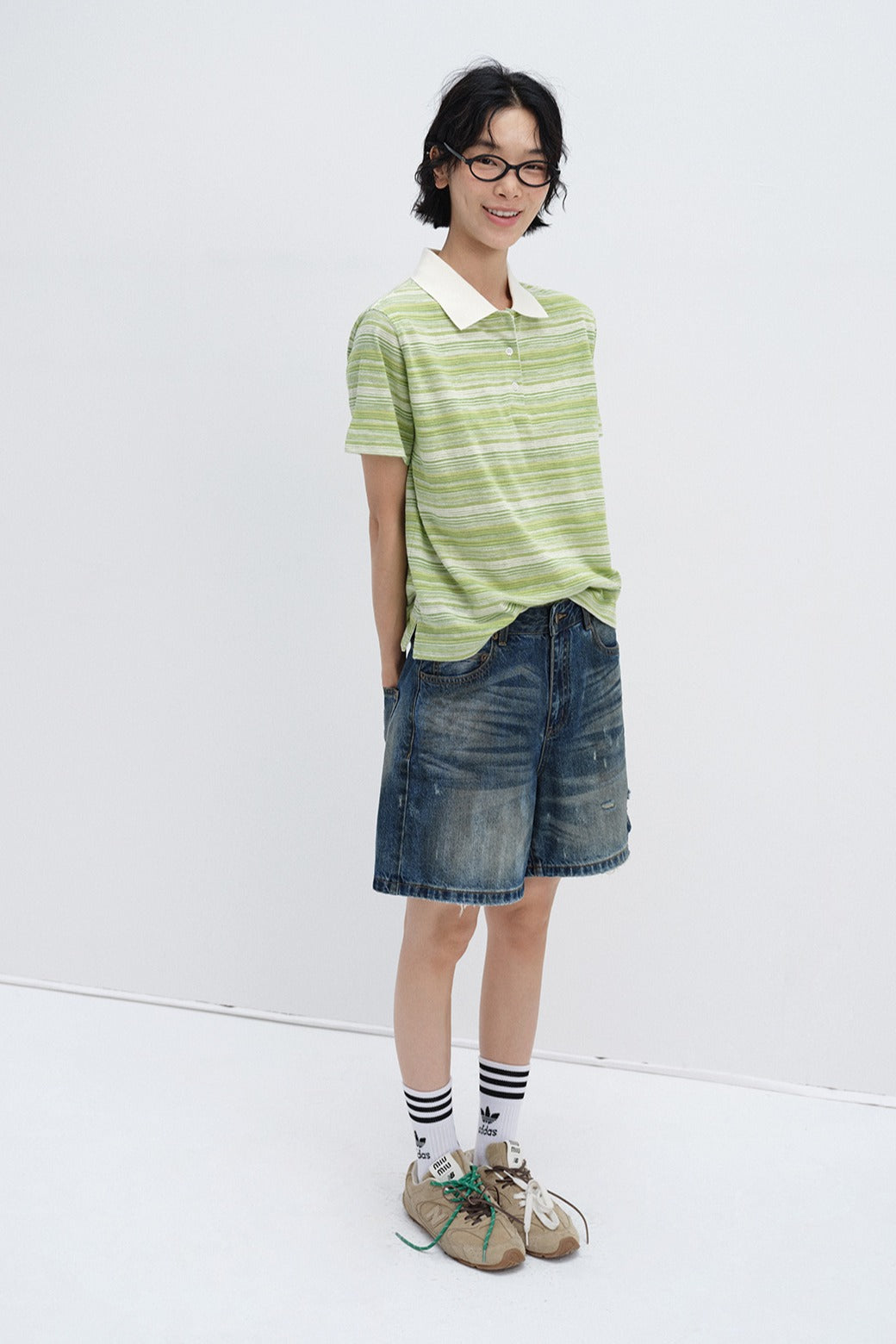 Cotton blend stripped pattern polo t-shirt | 3 color